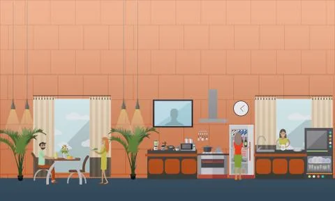 Vector set of kitchen flat style design elements Stock Illustration