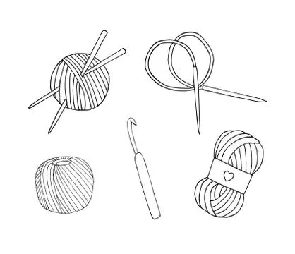 Vector set of knit accessories threads and needle Stock Illustration