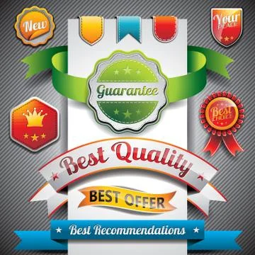 Vector set of labels and badges illustration with shiny styled design on a cl Stock Illustration