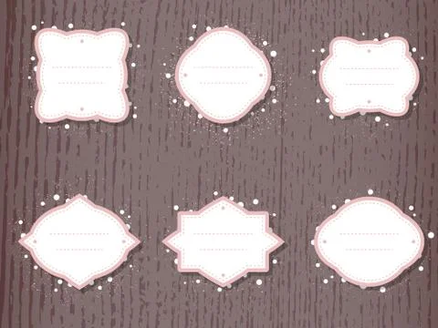 Vector set of labels and tags with frames and decorative round elements. Stock Illustration