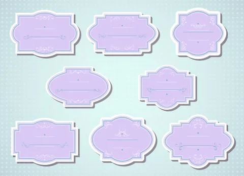 Vector set of labels and tags with frames and decorative elements. Stock Illustration