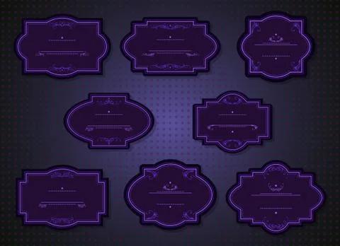 Vector set of labels and tags with frames and decorative elements. Illustrazione stock