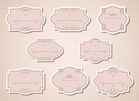 Vector set of labels and tags with frames and decorative elements. Stock Illustration