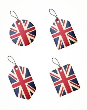 Vector set of labels with united kingdom flag Illustrazione stock