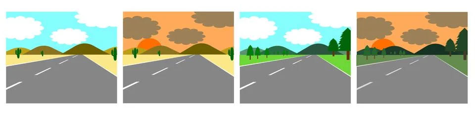 Vector set of landscapes of road. Stock Illustration