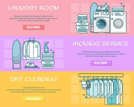 Vector set of laundry horizontal banners in linear style Illustrazione stock