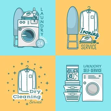 Vector set of laundry labels, logos in modern linear style Illustrazione stock