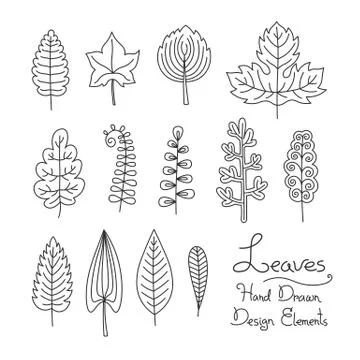 Vector set of leaves in cartoon style Stock Illustration
