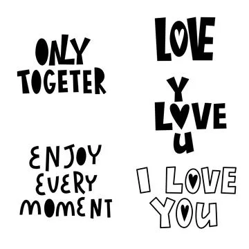 Vector set of lettering about love. Valentines Day. Black and white lettering. Stock Illustration