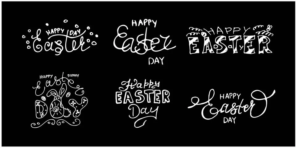 Vector set lettering Happy easters day white on the black background Stock Illustration