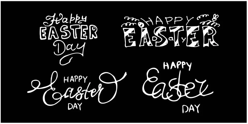 Vector set lettering Happy easters day white on the black background, isolated,  Stock-Illustration