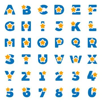 Vector set of letters and numbers with star symbol isolated on white backgrou Stock Illustration