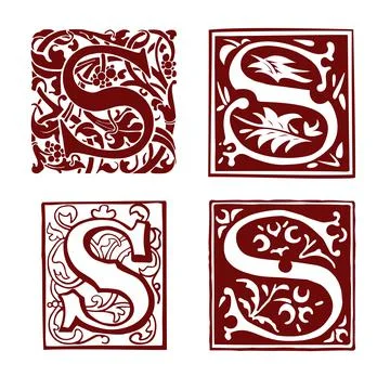 Vector set of letters in the old vintage style with floral branch Stock Illustration