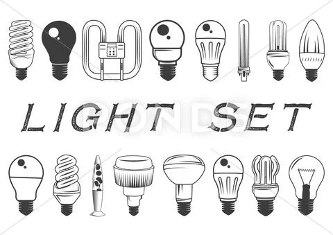 Vector set of light bulbs isolated on white background. Illustration in vintage Stock Illustration