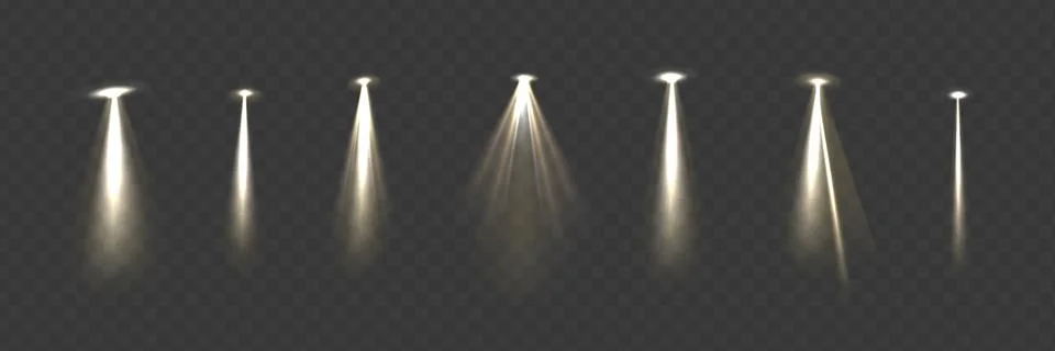 Vector set of light. Golden light source, studio lighting, walls, Light beams Stock Illustration