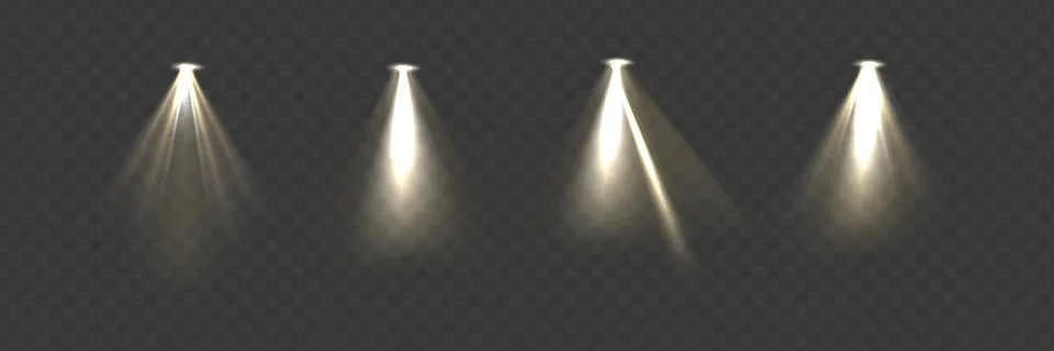 Vector set of light. Golden light source, studio lighting, walls, Light beams イラスト素材