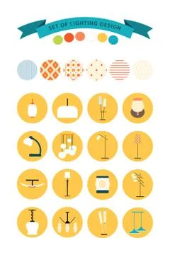 Vector set of lighting design. Set of home lighting elements Stock Illustration