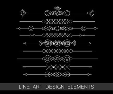 Vector set of line art border elements for design Stock Illustration