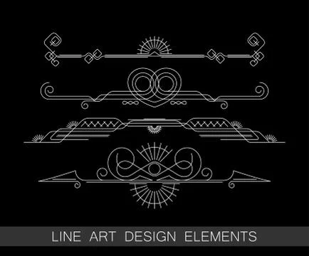 Vector set of line art border elements for design Stock Illustration