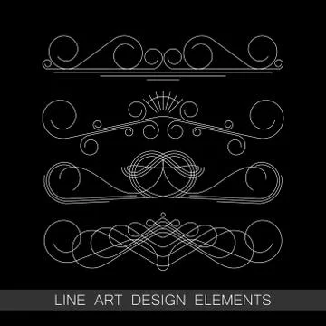 Vector set of line art border elements for design Illustrazione stock