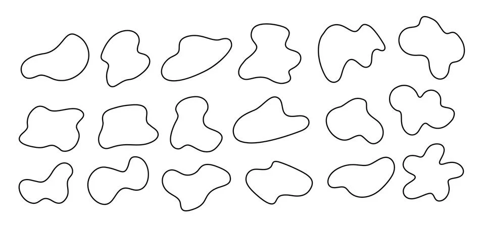 Vector set of line art liquid curve shapes Stockillustratie