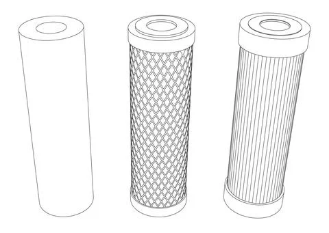 Vector set of line art water filter cartridges Stock Illustration