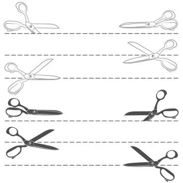 Vector set with line cutting with scissors. Stock Illustration