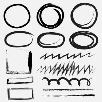 Vector set of line grunge brushes textures. Handmade Vector Illustration. Stock Illustration