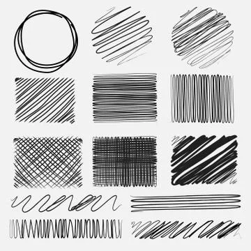 Vector set of line grunge brushes textures. Handmade Vector Illustration. Stock Illustration