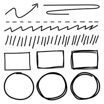 Vector set of line grunge brushes textures. Handmade Vector Illustration. Stock Illustration