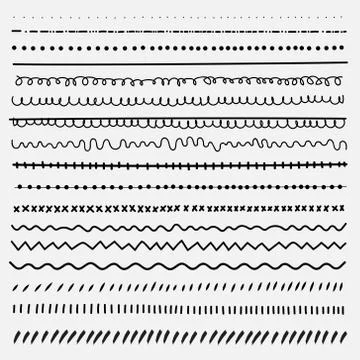 Vector set of line grunge hand drawn textures. Stock Illustration