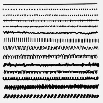 Vector set of line grunge hand drawn textures. Stock Illustration