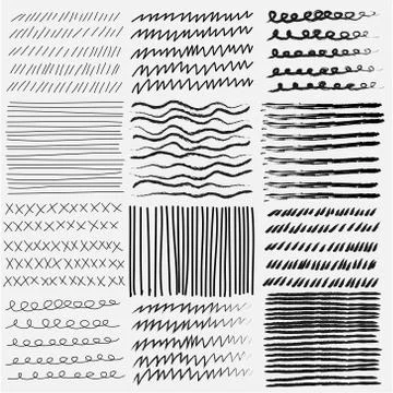 Vector set of line grunge hand drawn textures. Illustrazione stock