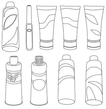 Vector set line icon of bottles and tubes Stock Illustration