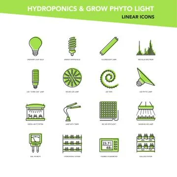 Vector set of line icons Hydroponics and led light イラスト素材