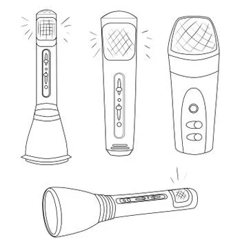 Vector set of line icons Pocket karaoke microphone Stock Illustration