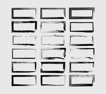 Vector set of linear empty borders. Collection of black rectangle grunge fram Illustrazione stock