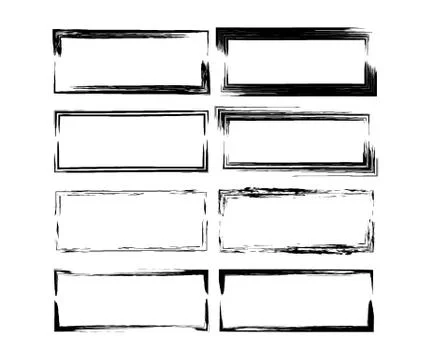 Vector set of linear empty borders. Collection of black rectangle grunge fram Stockillustratie