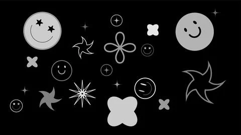 Vector set of linear fun patches,stickers,geometric shapes in y2k aesthetic. Stock Illustration