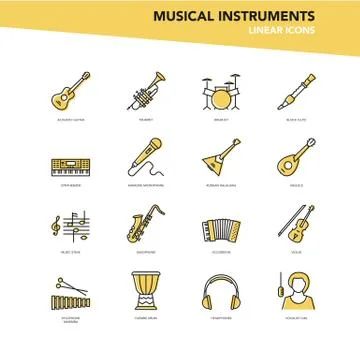 Vector set of linear icons - Musical instruments Stock Illustration