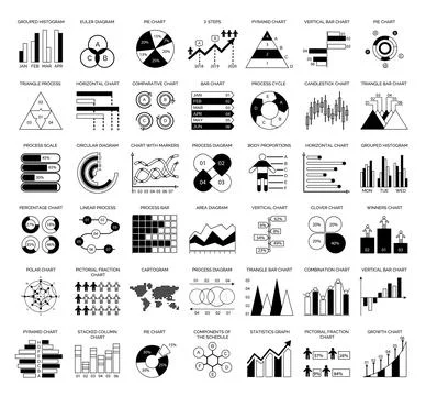 Vector set of linear icons related to business process, diagram, scheme Stock Illustration