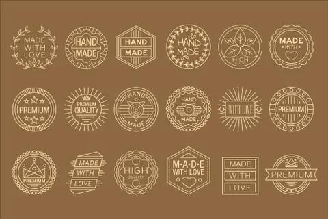 Vector set of linear labels for handmade goods. Made with love. Graphic elements Stock Illustration