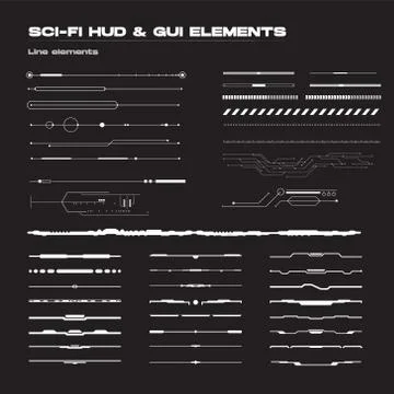 Vector set of linear techno elements for sci-fi concept user interface HUD Stock Illustration