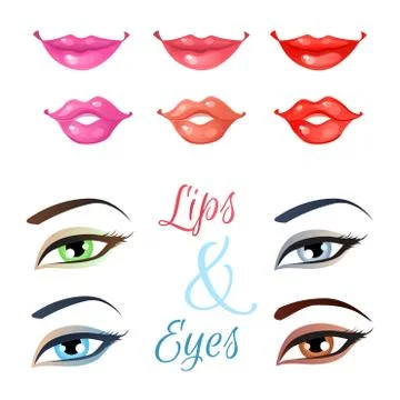 Vector set of lips and eyes. Stock Illustration