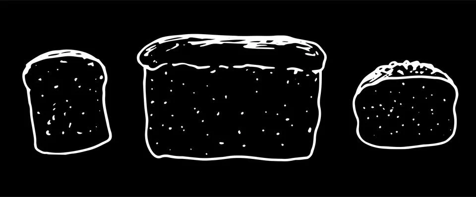 Vector set of a loaf of bread, a side view and a slice of bread with a black Stock Illustration