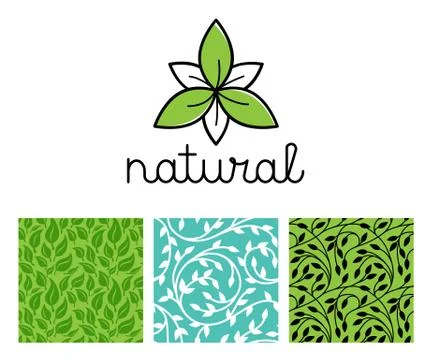 Vector set of logo design template for natural and organic food packaging Stock Illustration