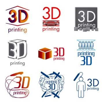 Vector set logos 3D printing and 3D pens Stock Illustration