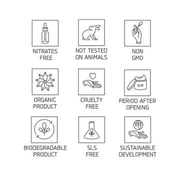 Vector set of logos, badges and icons for natural eco friendly handmade products Stock Illustration