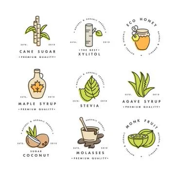 Vector set of logos, badges and icons for natural and organic products Stock Illustration