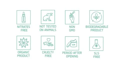 Vector set of logos, badges and icons for natural eco friendly handmade products Stock Illustration